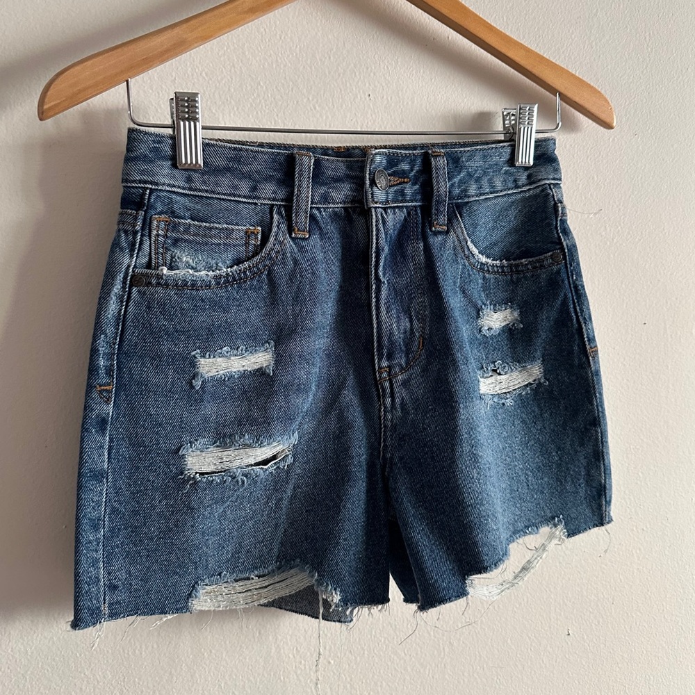 SAM EDELMAN Deep Blue Distressed Jean Shorts SIZE 00/24 Classic Walking Medium - Picture 2 of 9